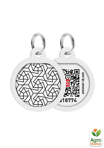 Адресник для собак и кошек металлический WAUDOG Smart ID с QR паспортом, рисунок "Геометрия", круг, Д 30 мм (230-0202)