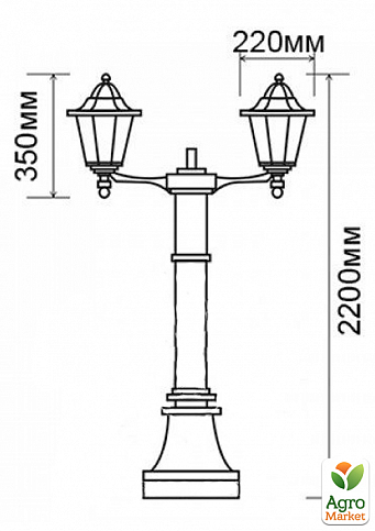 Світильник LEMANSO вуличний висота 2,2м 2 ліхтаря по 100Вт ант. золото PL1102 (33075) - фото 2