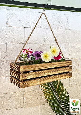 Ящик дерев'яний для зберігання декору та квітів "Франческа" довжина 44см, ширина 17см, висота 13см. (обпалений з довгою ручкою)