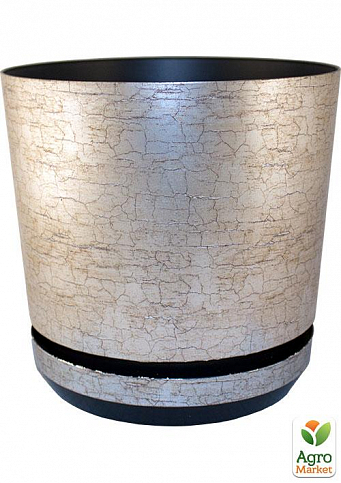 Вазон декоративный "Мрамор серебряный" TM "Plastidea" высота 21см, диаметр 21см