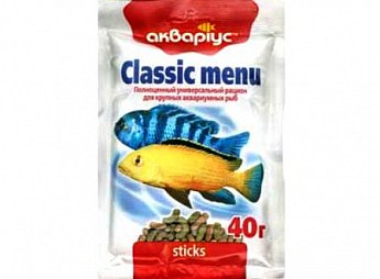 Аквариус Classic Menu Сухой корм для рыб, палочки  40 г (3100930)