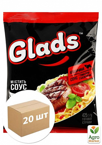 Лапша быстрого приготовления (говядина+ соус "Томат с базиликом") ТМ "Glads" 75г упаковка 20шт