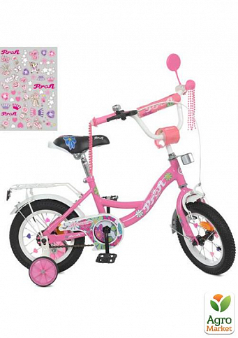 Велосипед дитячий PROF1 12д.  Blossom,SKD45,ліхтар,дзвінок,дзеркало,дод.кол.,рожевий