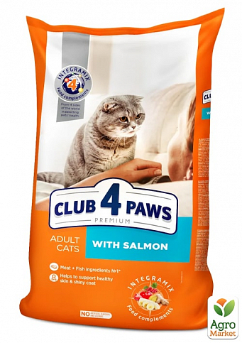 Сухой корм Клуб 4 Лапы Премиум  для взрослых кошек с Лососем 14 кг (2932540)