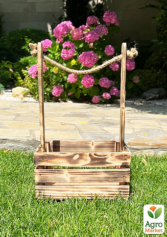 Ящик декоративный деревянный для хранения и цветов "Бланш" д. 25см, ш. 17см, в. 13см, высота с ручкой 40см. (обожжённый с деревянными ручками) - фото 3