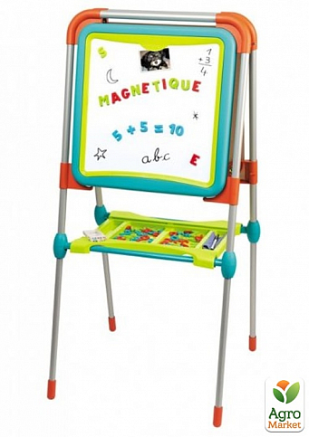 Двухсторонний мольберт "Буквы и цифры" с подставкой и аксессуарами, 64х61х130 см, голубой, 3+ Smoby Toys