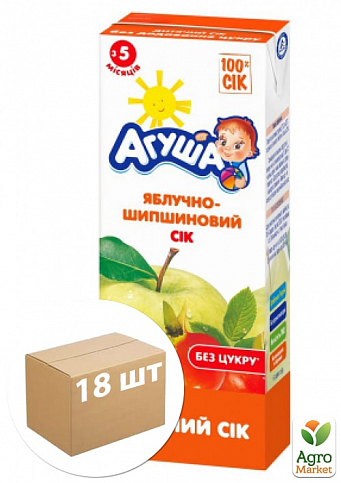 Сок яблочно-шиповный ТМ "Агуша" 0,2л упаковка 18шт