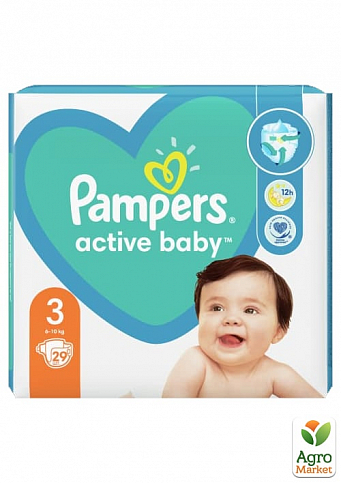 PAMPERS детские одноразовые подгузники Active Baby Размер 3 Midi (6-10 кг) Средняя 29 шт