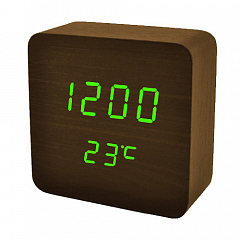 Часы сетевые VST-872-4, зеленые, (корпус коричневый) температура, USB2