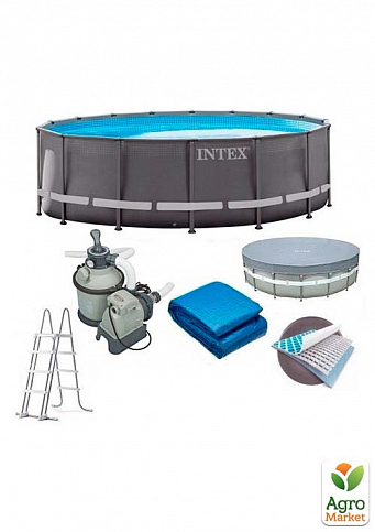 Каркасный бассейн 488х122 см,4 500 л/ч, лестница, тент, подстилка ТМ "Intex" (26326)