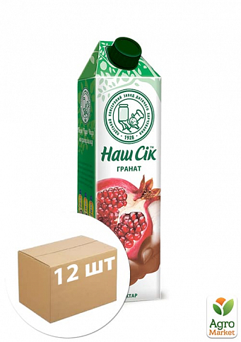 Гранатовий соковий напій ОКЗДП ТМ "Наш Сік" TBA Slim 0,95л упаковка 12 шт