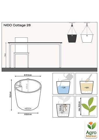 Розумний вазон з автополивом Lechuza Cottage Nido 28, антрацит (15193) - фото 2