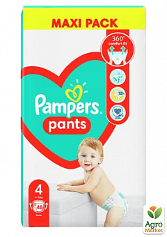 PAMPERS дитячі одноразові підгузки-трусики Pants Розмір 4 Maxi (9-15 кг) Максі Упаковка 48 шт1