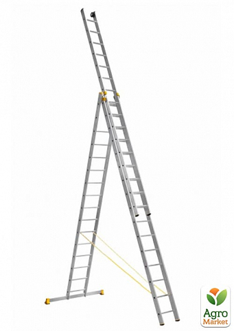 Алюминиевая трехсекционная профессиональная лестница 3*16 ТМ ТЕХПРОМ P3 9316