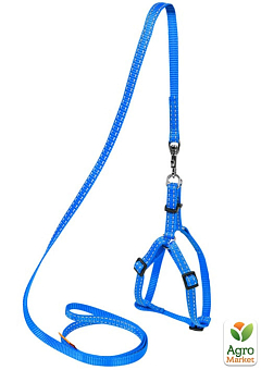 Шлейка "Dog Extremе" з нейлону регульована з повідцем для котів, кроликів і морських свинок (ширина 10мм, В:28-40см) блакитний1