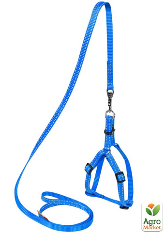 Шлейка "Dog Extremе" з нейлону регульована з повідцем для котів, кроликів і морських свинок (ширина 10мм, В:28-40см) блакитний