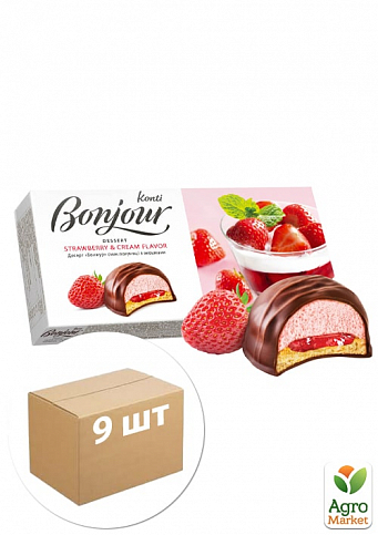 Десерт Бонжур (Полуниця з вершками) ТМ "Конті" 232г упаковка 9 шт