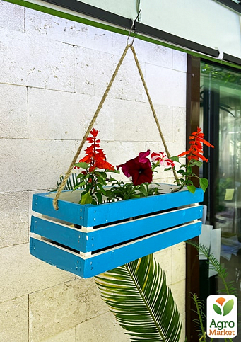 Ящик дерев'яний для зберігання декору та квітів "Франческа" довжина 44см, ширина 17см, висота 13см. (синій із довгою ручкою)