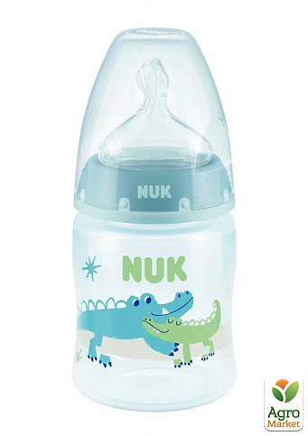 Бутылочка FirstChoice пластик 150 мл NUK / соска силиконовая 0-6 месяцев / температурный контроль Крокодилы