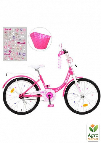 Велосипед дитячий PROF1 20д. Princess,SKD75,ліхтар,дзвінок,дзеркало,підніжка,кошик,малинова (Y2013-1)