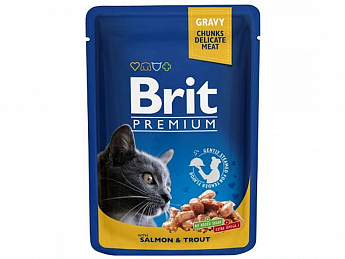 Brit Premium Salmon & Trout Вологий корм для кішок з лососем і фореллю в соусі 100 г (5059990)