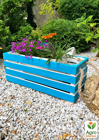 Ящик декоративный деревянный для хранения и цветов "Жиральдо" д. 44см, ш. 17см, в. 17см. (синий с ручками) - фото 4