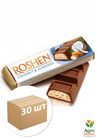 Батон молочный (кокос и миндаль) ТМ "Roshen" 38г упаковка 30шт