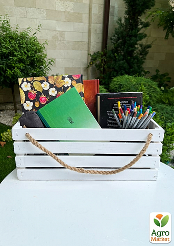 Ящик декоративный деревянный для хранения и цветов "Жиральдо" д. 44см, ш. 17см, в. 17см. (белый с большими ручками)