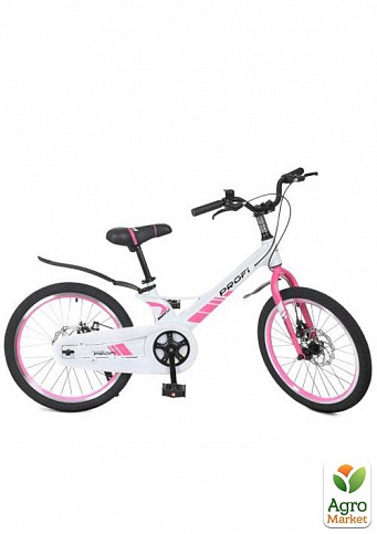 Велосипед дитячий PROF1 20д. Hunter, SKD85, магн. рама, дзвінок, диск. гальма, підніж., біло-рож. (LMG20239)