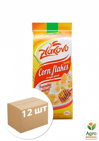 Пластівці кукурудзяні Злаково Медові в глазурі 300 г упаковка 12 шт