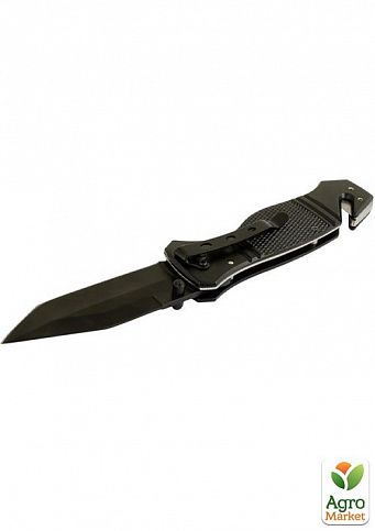 Нож складной MASTERTOOL "ELMAX" 207х37х16 мм черное нержавеющее лезвие алюминиевая рукоятка стропорез стеклобой 79-0124 - фото 2