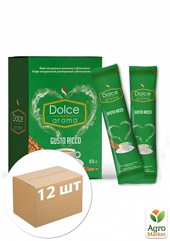 Кава розчинна (Gusto Ricco) пачка ТМ "Dolce Aroma" стик 25шт по 2г упаковка 12шт