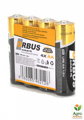 Батарейка лужна 1.5V Orbus AA/LR06, 4 штуки (shrink)