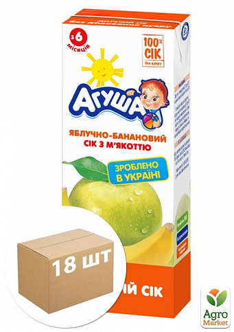 Сок яблочно-банановый (с мякотью) ТМ "Агуша" 0,2л упаковка 18шт