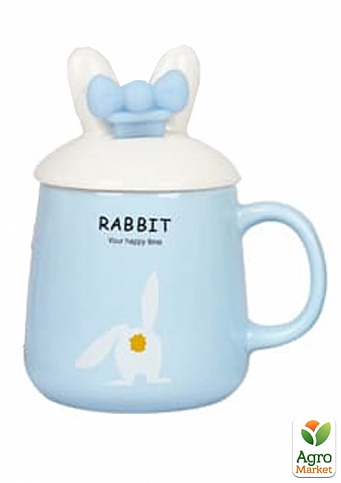 Чашка с крышкой и ложкой Кролик голубой 360мл (20622)