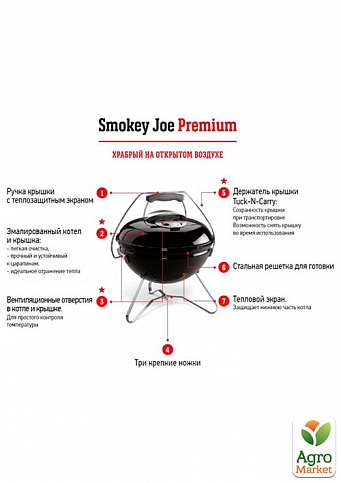 Гриль вугільний 37см (Smokey Joe Premium), чорний ТМ WEBER (1121004) - фото 2
