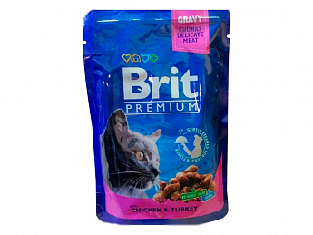 Brit Premium Chicken & Turkey Влажный корм для кошек с курицей и индейкой в соусе  100 г (5060190)
