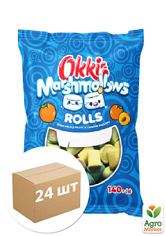 Маршмеллоу Rolls зі смаком персика TM "Okki" 140 г упаковка 24 шт1