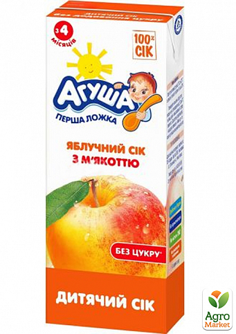 Сок яблочный (с мякотью) ТМ "Агуша" 0,2л упаковка 18шт - фото 2