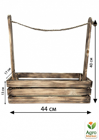 Ящик декоративный деревянный для хранения и цветов "Франческа" д. 44см, ш. 17см, в. 13см, высота с ручкой 40см. (обожжённый с деревянными ручками) - фото 4