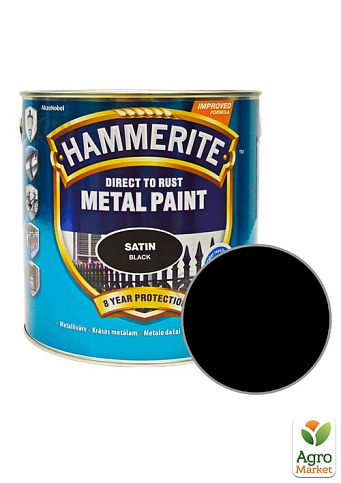 Краска Hammerite Полуматовая эмаль по ржавчине черная 2,5 л 