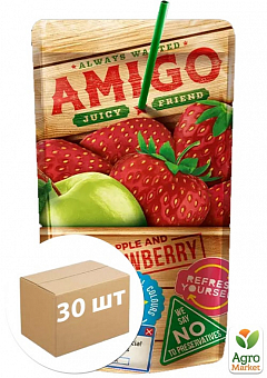 Фруктовый напиток Яблочно-клубничный ТМ "Amigo" 200мл упаковка 30 шт2