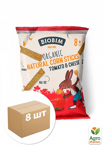 Органічні снеки «Пафі кукурудзяні з томатом та сиром» 25г BioBim уп 8 шт