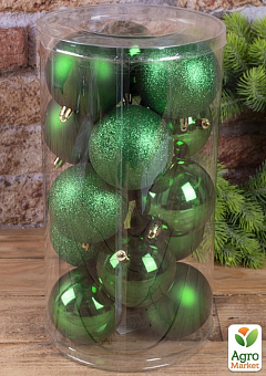 Набір ялинкових кульок гліттер/мат/глянець 8 см 15 шт. Зелений (1092-15)1