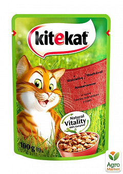 Корм для кошек Natural Vitality (с говядиной в соусе) ТМ "Kitekat" 100 г2