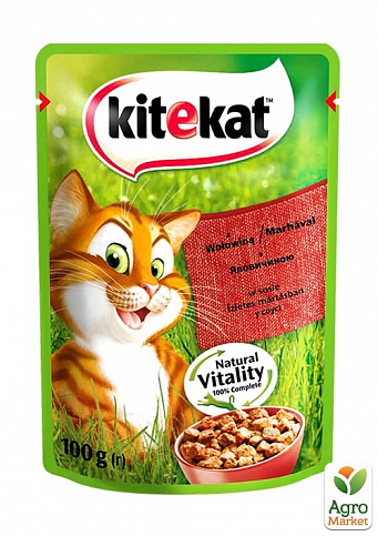 Корм для кішок Natural Vitality (з яловичиною у соусі) ТМ "Kitekat" 100 г