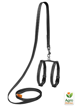 Шлейка "Dog Extremе" из нейлона регулируемый с поводком для морских свинок, декор.крис (ширина 10мм, В:12-22см) черный (07011)1
