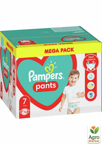 PAMPERS Детские одноразовые подгузники-трусики Pants Размер 7 Giant Plus (17+ кг) Мега Упаковка 74 шт