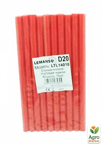 Стрижні клейові 10шт пачка (ціна за пачку) Lemanso 11x200мм червоні LTL14018 (140018)