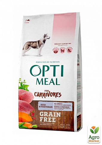 Сухой беззерновой полнорационный корм Optimeal для взрослых собак всех пород - утка и овощи 10 кг (2822670)